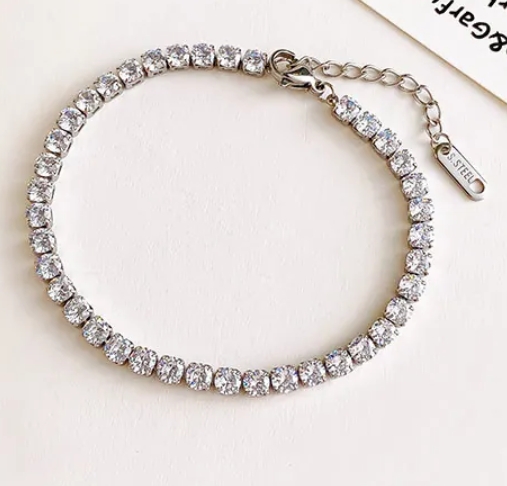 Tennis Armband Roestvrij Staal Cubic Zirconia Sieraden Glinsterende Verstelbare Ketting Voor mannen