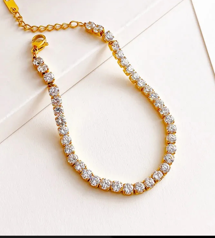 Tennis Armband Roestvrij Staal Cubic Zirconia Sieraden Glinsterende Verstelbare Ketting Voor Dames